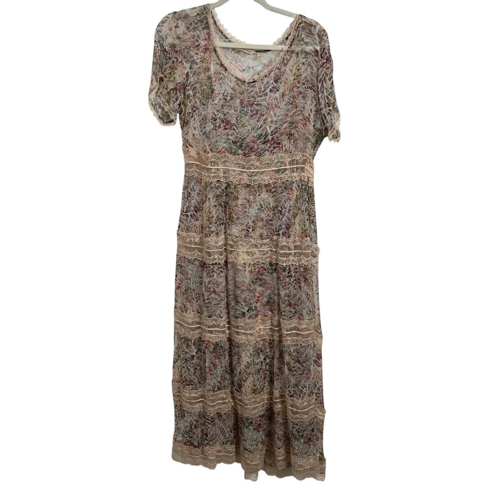 Soft Surroundings Althea Maxi Dress Boho Lace Floral Short Sleeve Women's Size 8 - Picture 2 of 15